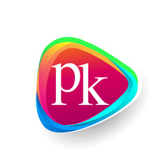 Letter PK logo in triangle shape and colorful background, letter combination logo design for company identity. - obrazy, fototapety, plakaty