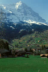 Fototapeta na wymiar View of Beautiful houses and Landscape of the alps near Interlaken Switzerland.