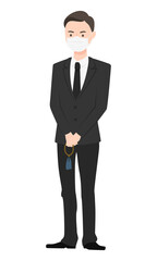 Fototapeta premium マスクをしてる喪服の男性のイラスト。