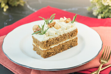 Macadamia cake on white plate