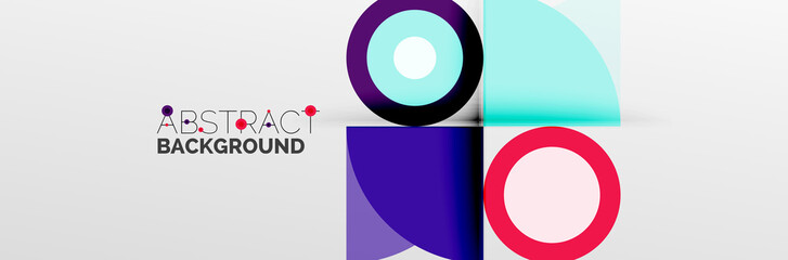 Bright color circles, abstract round shapes and triangles composition with shadow effects. Vector modern geometric design template