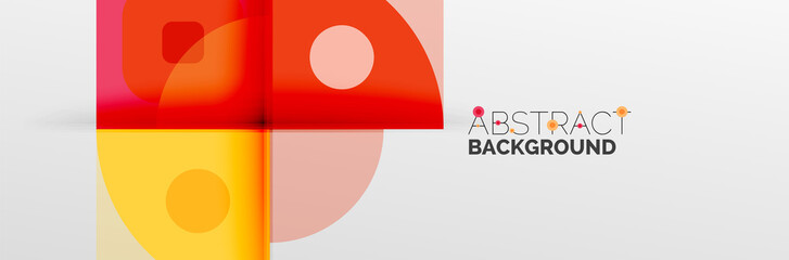 Bright color circles, abstract round shapes and triangles composition with shadow effects. Vector modern geometric design template