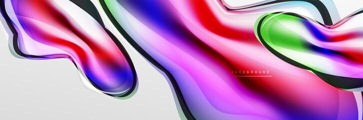 Vector abstract background, flowing liquid style bubble with metallic, color quicksilver chrome texture and color glow effects