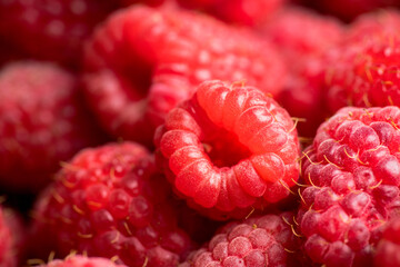 Freshly harvested raspberry. Selective focus. Shallow depth of field.