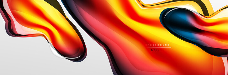 Vector abstract background, flowing liquid style bubble with metallic, color quicksilver chrome texture and color glow effects