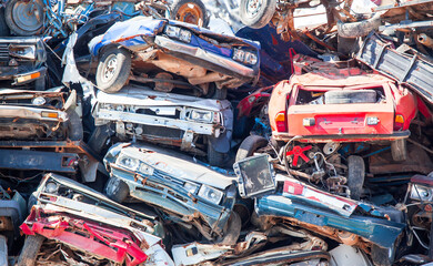 Abandoned automobiles on a car scrapyard