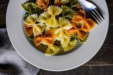 Boiled farfalle pasta in a bowl