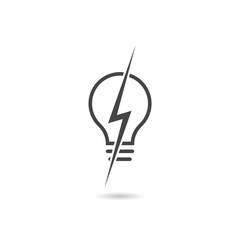 Light bulb with lightning symbol icon with shadow