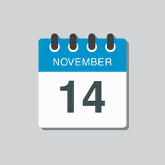 Calendar icon day 14 November, template icon day