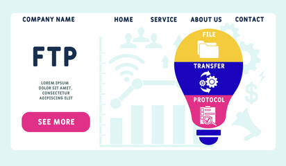 Vector website design template . FTP - File Transfer Protocol  illustration for website banner, marketing materials, business presentation, online advertising.