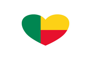 Benin flag in the heart shape. Isolated on a white background.