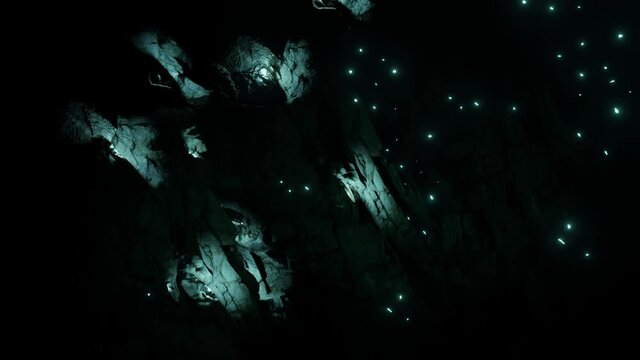 Waitomo Glowworm Caves, Waikato, in pristine secret cave in New Zealand.