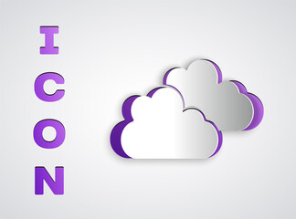 Paper cut Cloud icon isolated on grey background. Paper art style. Vector.