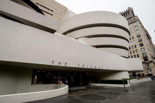 NEW YORK CITY - 14 JULY 2017: The Guggenheim Museum On Museum Mile In Manhattan Designed By Architect Frank Lloyd Wright.