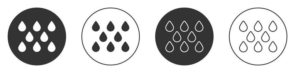 Black Water drop icon isolated on white background. Circle button. Vector.