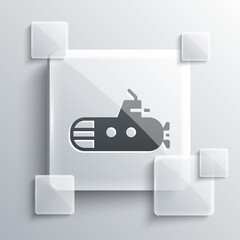 Grey Submarine icon isolated on grey background. Military ship. Square glass panels. Vector.