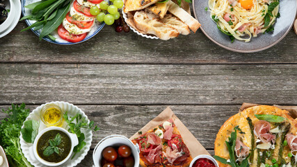 Italian cuisine on rustic wooden table