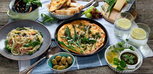 Italian cuisine on rustic wooden table