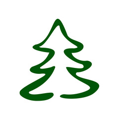 Christmas trees. Hand-draw doodles in green color.