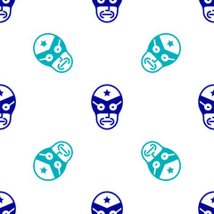 Blue Mexican wrestler icon isolated seamless pattern on white background. Vector.