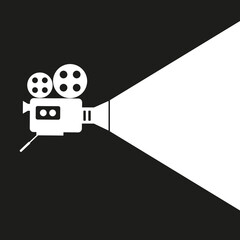 Video camera icon in retro style. Media symbol. Flat design on black background