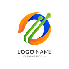 fire and technology logo concept, modern 3d logo style in gradient vibrant colors