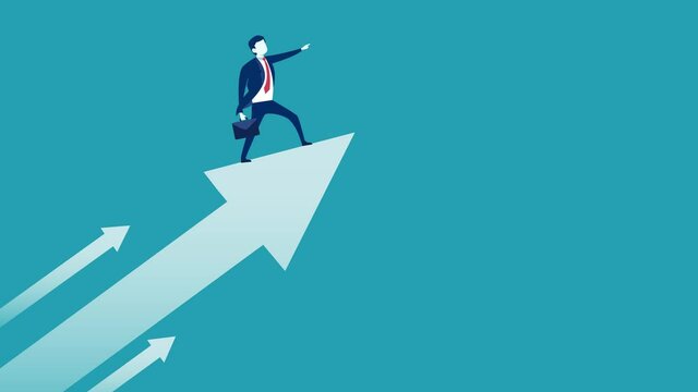 Male manager standing on an upward arrow