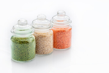 Indian Tricolour or Tiranga pulses for indian Republic and Independence day celebration in a glass container