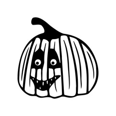 Hand drawn pumpkin isolated on a white background. Element for celebrating Halloween. Doodle, simple outline illustration. It can be used for decoration of textile, paper and other surfaces.