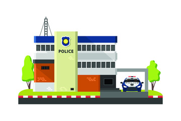 Police station in simple flat style isolated on white background, Building or construction concept.