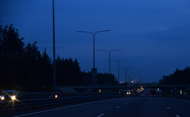 Fototapeta na wymiar night road to the South of Russia
