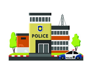 Fototapeta premium Police station in simple flat style isolated on white background, Building or construction concept.