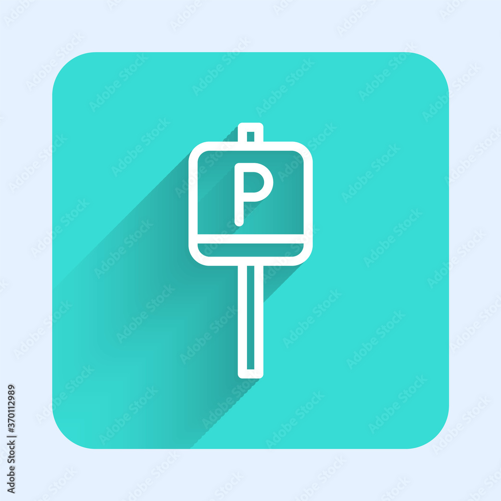 Wall mural white line parking icon isolated with long shadow. street road sign. green square button. vector.