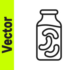 Black line Pickled cucumbers in a jar icon isolated on white background. Vector.