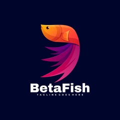 Vector Logo Illustration Beta Fish Gradient Colorful Style.