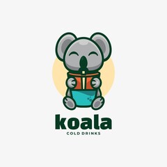 Vector Logo Illustration Koala Simple Mascot Style.