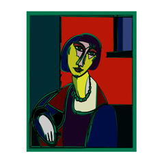 Colorful  background, cubism art style,portrait of sitting woman