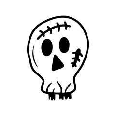 Hand drawn skull isolated on a white background. Element for celebrating Halloween. Doodle, simple outline illustration. It can be used for decoration of textile, paper and other surfaces.