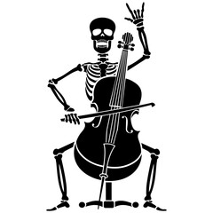 vector icon flat, skeleton with cello, stencil