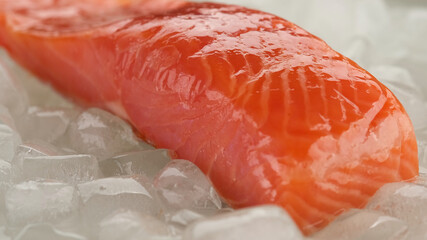 fresh salmon steak on ice cubes