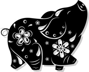 vector illustration of a pig with flowers