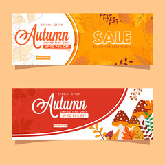 UP TO 70% Off For Autumn Sale Header Or Banner Design In Two Color Option.