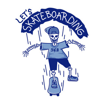 Skull Skateboarding vector art for t-shirt design, wallpaper .etc
