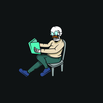 Skull old school style read book, knowledge never old vector illustration for t-shirt design, flyer, wallpaper, web design, etc.