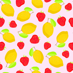 seamless pattern with lemon and strawberry. vector illustration