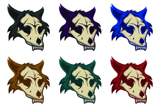 set of wolf skull, wolf skull vector illustration for logo, emblem, wallpaper, t-shirt design. etc