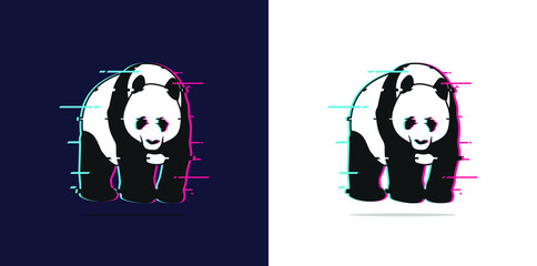 vector illustration of a panda glitch art effect , Panda Vector Effect Glitch for wallpaper, logo, web design, icon, t-shirt design.