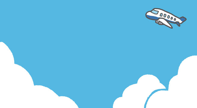 空と飛行機のイラスト背景（Webメインビジュアル向け）
