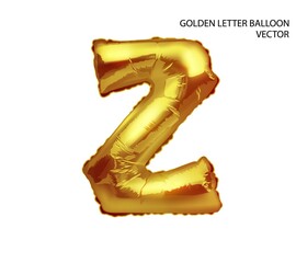 Gold inflatable toy foil balloons font. Letter Z. 3D vector realistic. You can change the color.