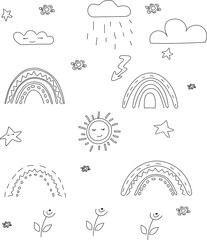 Rainbow black white, vector. Scandinavian style, children's texture for fabric, packaging, textiles, background.